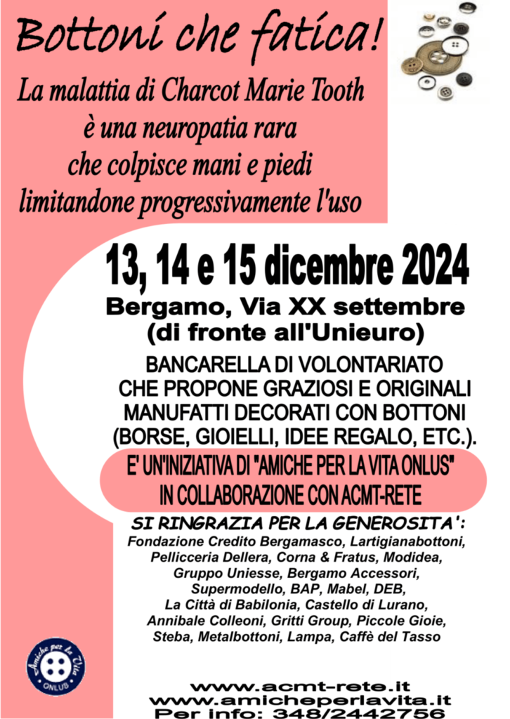 volantino amiche per la vita bancarella unieuro dicembre 2024 bergamo